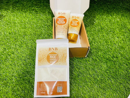 BNB Rice Extract Brightening Skincare Kit | Face Wash, Scrub & Mask for Glowing Skin