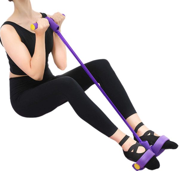 oot Pedal Resistance Band Elastic Sit-up Pull Rope Yoga Fitness Gym – Elastic Pull Ropes Tummy Trimmer (random Colors)