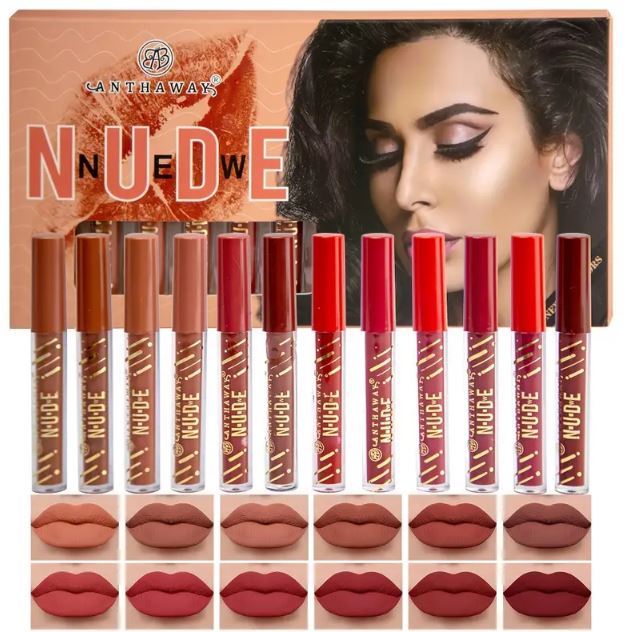 Pack Of 12 Waterproof Matte Nude Redish Shades Lipgloss